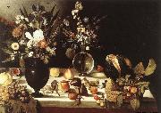 unknow artist A Table Laden with Flowers and Fruit oil painting reproduction
